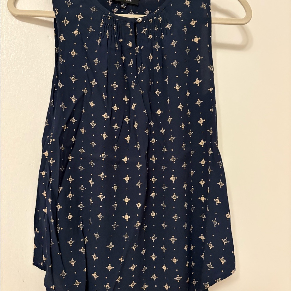 Madewell Navy Floral Sleeveless Blouse